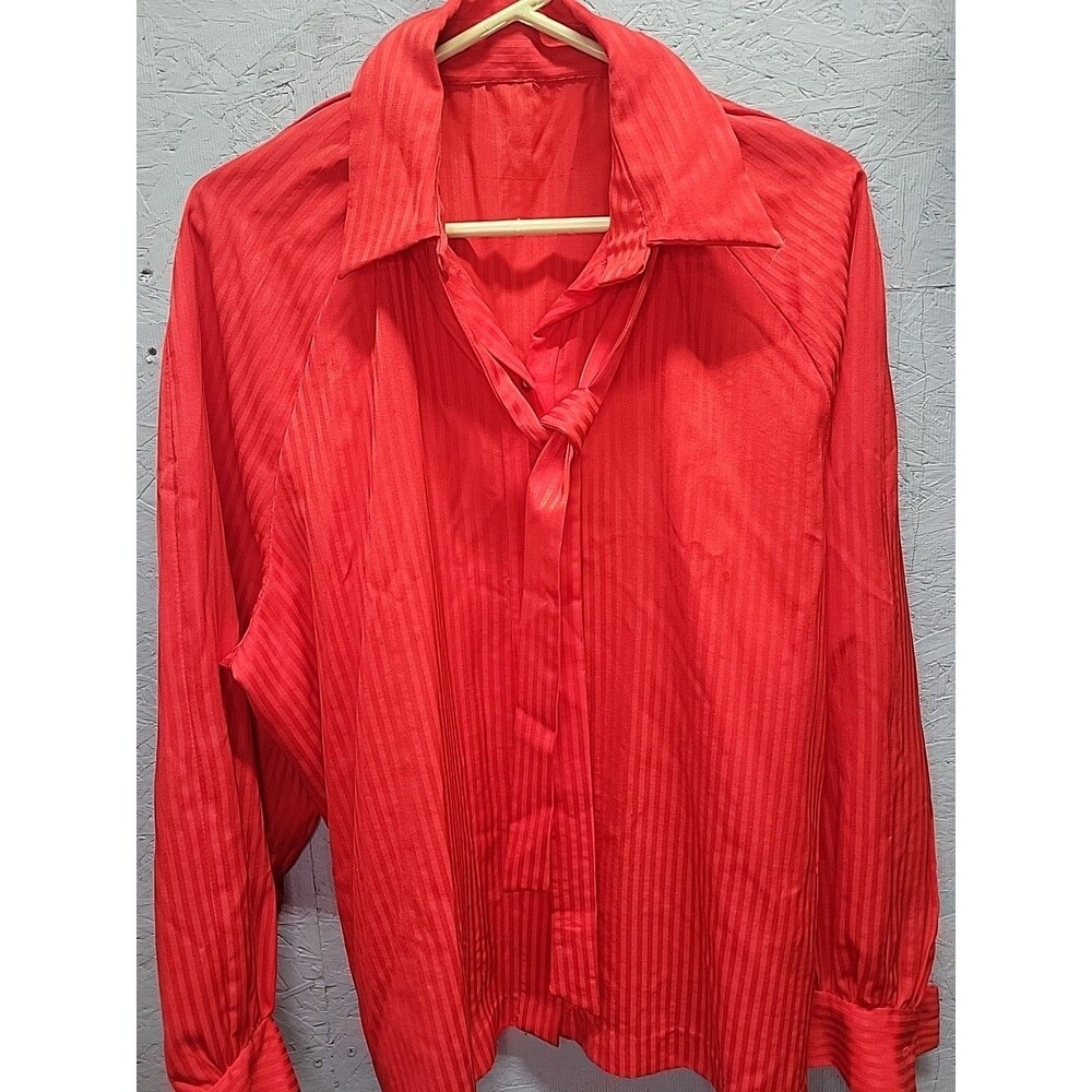 Vintage 70's‎ Handmade Red Ribbed Women's Button Front Plus Blouse Top Shirt 2x